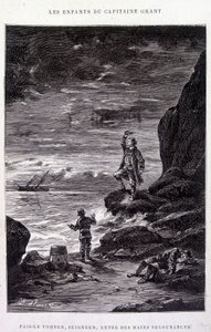 Tag ham ned, Herre, i modløse hænder! i "Les Enfants du Capitaine Grant"" af Jules Verne af Edouard Riou