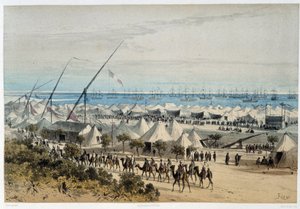 Ismalias havn og gæsternes lejr ved indvielsen af Suez-kanalen - i "Through the Isthmus of Suez"" af Riou, Marius Fontaine af Edouard Riou
