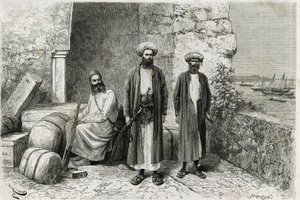 Travelers in roadstand: Julian Teissere, who is behind the explorer, George Revoildani af Edouard Riou