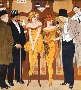 Karikatur af prostituerede med deres klienter, fra 