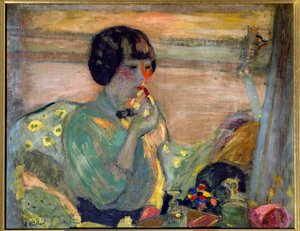 Fransk komiker Marthe Mellot (1870-1947) iført makeup, 20. århundrede. Paris, Comedy of the Champs Elysees (olie på lærred) af Edouard Vuillard