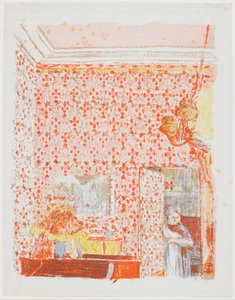 Interiør med lyserøde gardiner I af Edouard Vuillard