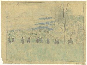 Landskab med vandrere: begravelsesoptog (?) af Edouard Vuillard