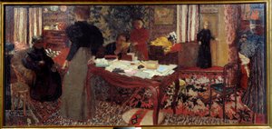 Stort interiør med seks karakterer af Edouard Vuillard