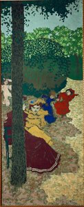 Små piger, der leger; fra Vuillards serie om offentlige haver (maleri på lærred) af Edouard Vuillard