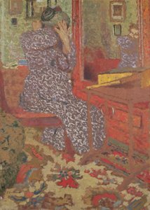 Madame Vuillard ordner sit hår, 1900 (bord) af Edouard Vuillard