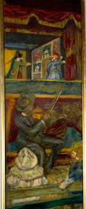 Guignol Theatre En violinist og et dukketeater (detaljer) 20. århundrede (olie på lærred) af Edouard Vuillard