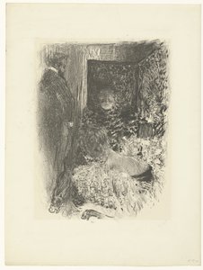 To kvinder og mand i oplyst interiør Intimitet af Edouard Vuillard