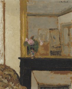Vase med blomster på en kappe, ca. 1900 (olie på pap) af Edouard Vuillard
