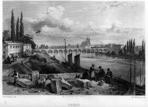 Byudsigt over Tour, Indre-et-Loire (Indre et Loire), Centre, Frankrig. Gravering af Willmann i "Ancient and Modern France"" af Jean-Bernard Mary-Lafon (Jean Bernard Mary Lafon)