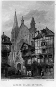 Udsigt over byen Vannes og kirken Saint Pierre, Morbihan, Bretagne, Frankrig. Indgravering af Willmann i "La France ancienne et moderne" "af Jean-Bernard Mary-Lafon (Jean Bernard Mary Lafon)