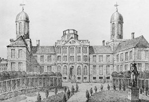 Hospital i Philadelphia, USA, litografi af Edouard de Montule (1792-1828) fra Voyage to America, Italien, Sicilien og Egypten af Edouard de Montule