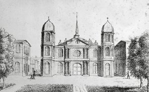 New Orleans kirke, USA, litografi af Edouard de Montule (1792-1828) fra rejse til Amerika, Italien, Sicilien og Egypten af Edouard de Montule