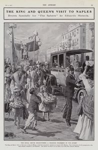 Kong Edward VII og dronning Alexandra møder en religiøs procession på en gade under deres besøg i Napoli, Italien af Edouardo Matania