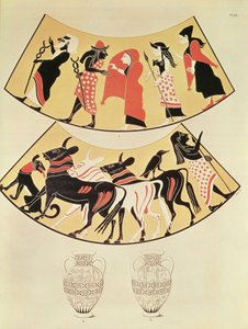 Designs fra en etruskisk vase, der forestiller en procession af præster og markerer en ny bys grænser ved hjælp af en oksetrukne plov af Eduard Gerhardt