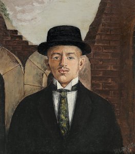 Portræt af digteren Vasili Kamensky 1884-1961 i en høj hat, 1917