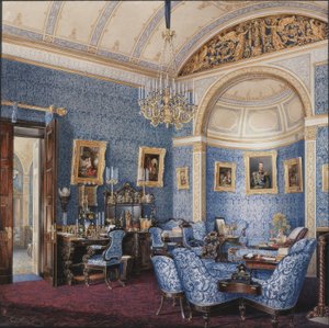 Interiør af Vinterpaladset. Kejserinde Maria Alexandrovnas Boudoir, 1850