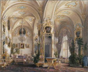 Interiør af Vinterpaladset. Tegnestuen i rokokostil med amoriner, 1860