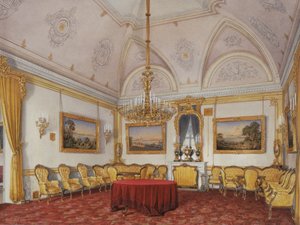 Interiør af Vinterpaladset. Den tredje reserverede lejlighed. Tegnestuen, 1872 af Eduard Hau