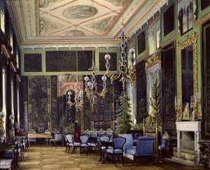 Det kinesiske værelse i Great Palais i Tsarskoye Selo (wc, gouache og blæk på papir)