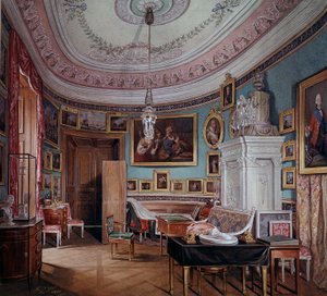 Udsigt over værelset til Paul I (1754-1801) en Gatchina-akvarel af Eduard (Edward) Hau (1807-1870) 1877 Sankt Petersborg, Eremitagemuseet