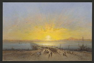 Skibsbro over Ganges ved Benares af Eduard Hildebrandt