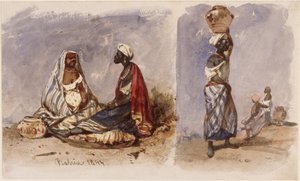 To scener med gadesælgere fra Bahia, siddende og stående af Eduard Hildebrandt