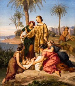 Opdagelsen af Moses, ca. 1845 (Olie på lærred) af Eduard Ihlee