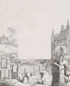 Plade 5: Kvinder, der samler planter og bærer dem over hovedet, en mandlig tilskuer ved ri..., 1836. af Eduard Julius Friedrich Bendemann