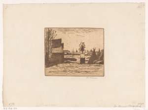 Gårdsplads med lade og høskår Gård (titel på objekt) af Eduard Karsen (signed by artist)