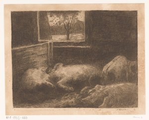 Grise i stald af Eduard Karsen (signed by artist)