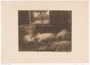 Grise i stald af Eduard Karsen (signed by artist)