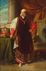 Portræt af Franz Joseph I af Østrig som stormester i det gyldne skind, 1891. af Eduard Lebiedzki