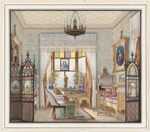 Kejserinde Alexandra Feodorovnas stue, Cottage Palace, Skt. Petersborg, Rusland af Eduard Petrovich Hau