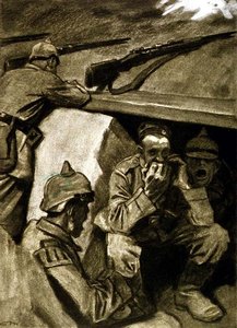 A Mouth Organ in the Trenches, illustration fra et tysk blad, 