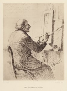 Portræt af Carl Spitzweg, tysk romantisk maler (litho) af Eduard von (after) Grutzner