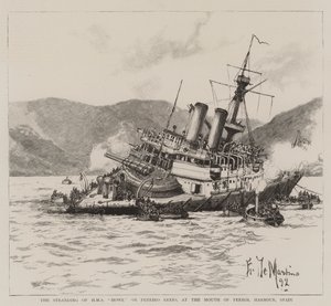 Strandingen af HMS Howe på Pereiro Reef, ved Mundingen af Ferrol Havn, Spanien af Eduardo de Martino