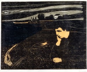 Aften, melankoli: På stranden (Abend, Melancholie am Strand) (træsnit) af Edvard Munch