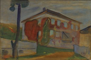 Hus med Red Virginia Creeper, ca. 1900 (olie om bord) af Edvard Munch