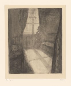 Mand i et interiør sidder ved vinduet Måneskin. Night in Saint-Cloud (original titel) af Edvard Munch