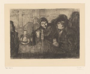 Mænd omkring et bord på en cafe Kristiana (Oslo) bohemians I (original titel) af Edvard Munch