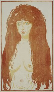 Nøgen kvinde med rødt hår og grønne øjne Stående nøgen med rødt hår, ca. 1901 af Edvard Munch