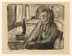 Selvportræt med vinflaske af Edvard Munch