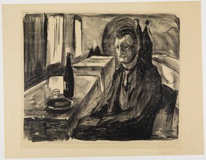 Selvportræt med vinflaske af Edvard Munch