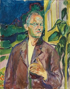 Selvportræt foran husmuren af Edvard Munch