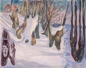 Vinterlandskab med hus af Edvard Munch