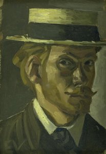 Selvportræt med stråhat af Edvard Weie