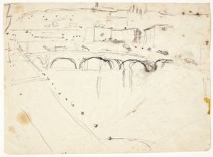 Udsigt fra et vindue ved Lungarnoen over floden mod Santo Spirito og San Miniatohøjderne, Firenze