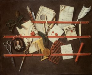 Trompe loeil brevreol med et miniatureportræt af en ung mand i rustning, 1697 (panel) af Edwaert Colyer or Collier