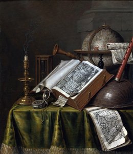 Vanitas Still Life af Edwaert Collier (1642-1708), - Olie på træ, 29x25,1 - Privat samling